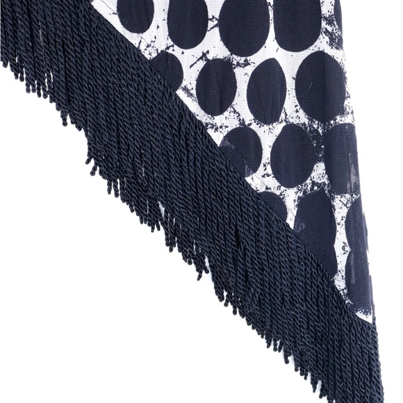 VINTAGE black and white POLKA DOT AND FRINGE ASYMMETRICAL DRESS - X-SMALL - Picture 5 of 8